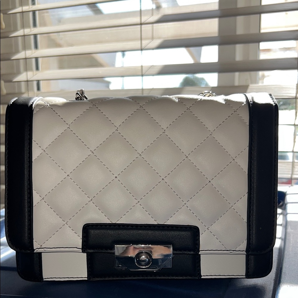 Elegant White and Black Quilted Women's Bag